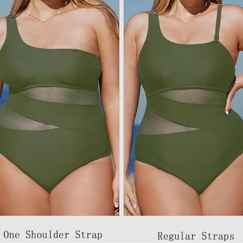 Cupshe Olive Mesh One-Piece Swimsuit
